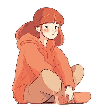 teenager girl sitting, smiling with joyのイラスト素材