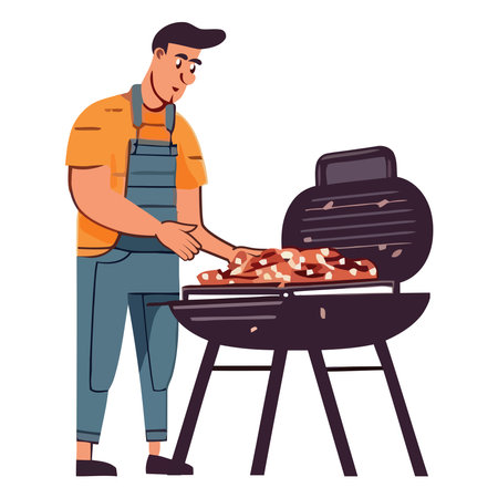 Chef grills meat on coal stove for gourmetのイラスト素材
