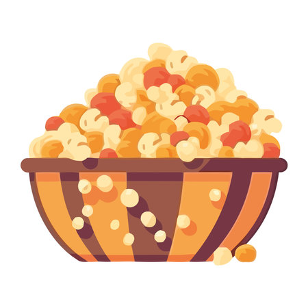 movie pop corn in striped bowl iconのイラスト素材