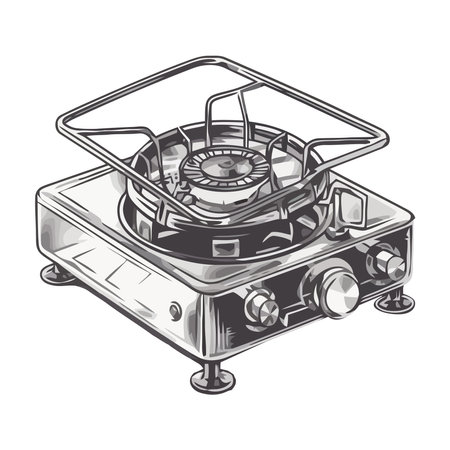 Metallic stove top burner heats mealのイラスト素材
