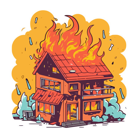 danger in residential district, inferno destructionのイラスト素材