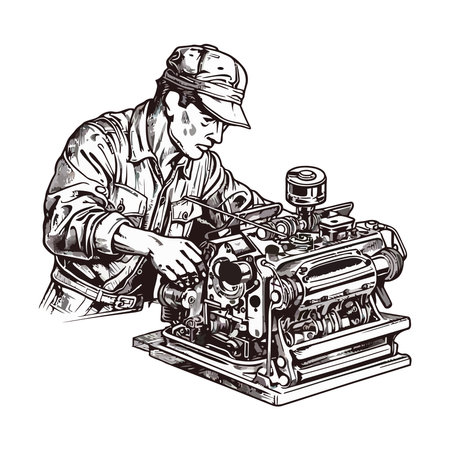 Skilled maintenance engineer working on machineryのイラスト素材