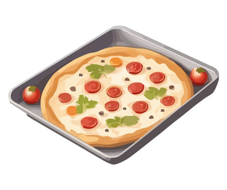 Freshly baked pizza with mozzarella and salamiのイラスト素材