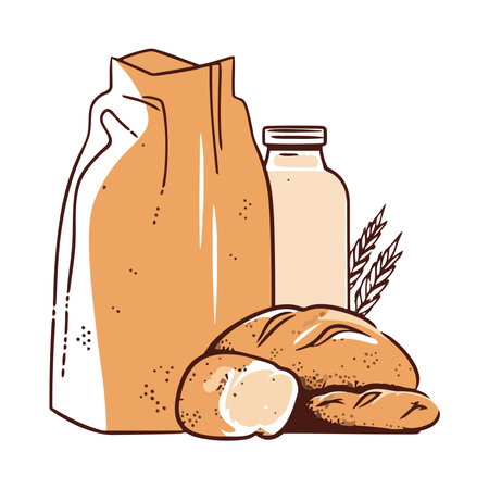 Fresh organic meal bread, milk and wheatのイラスト素材
