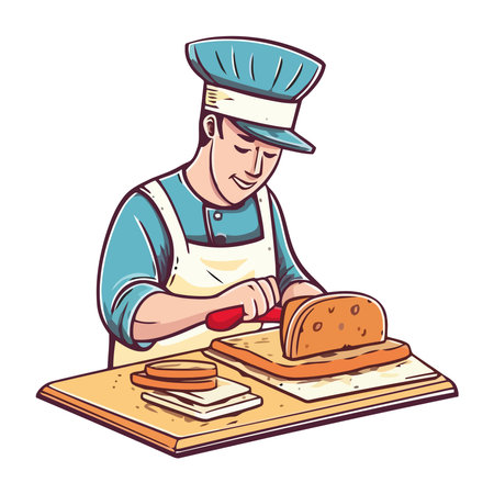 Baker smiling while preparing gourmet mealのイラスト素材