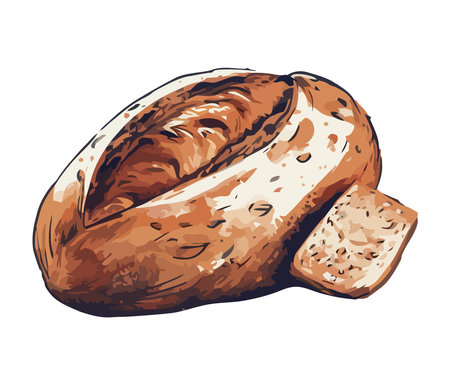 Fresh organic bread sketch, gourmet snackのイラスト素材