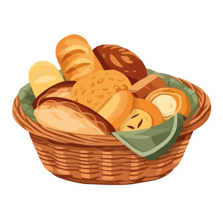 Fresh organic meal, bread, snack in a basketのイラスト素材