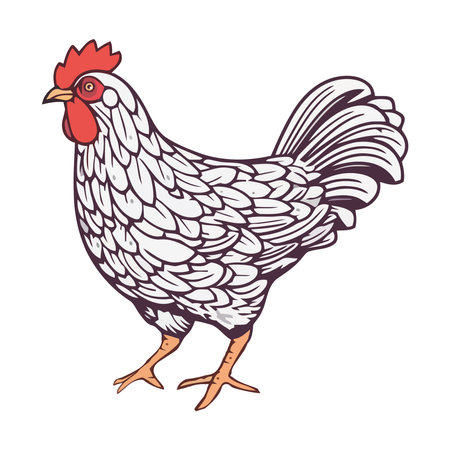 Cute cartoon rooster standing on white backgroundのイラスト素材
