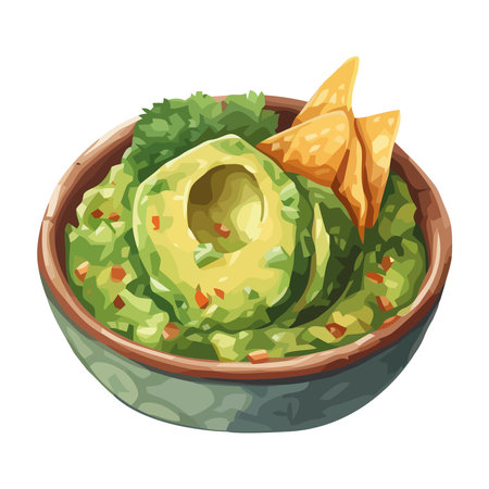 Fresh guacamole with nachos in bowlのイラスト素材