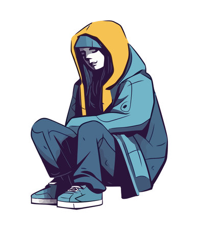 man sad sitting in depressionのイラスト素材