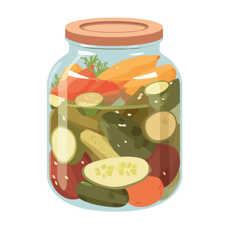Fresh vegetables in a jar, pickled gourmetのイラスト素材