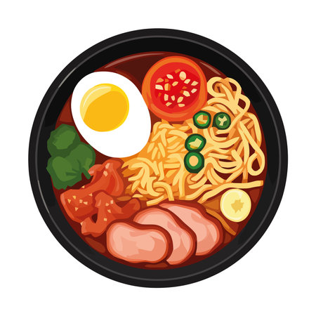 Gourmet pasta meal with fresh vegetables and herbsのイラスト素材