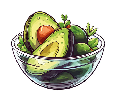 Fresh organic avocado in glass bowlのイラスト素材