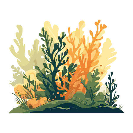 Underwater landscape with seaweed and coral reefのイラスト素材