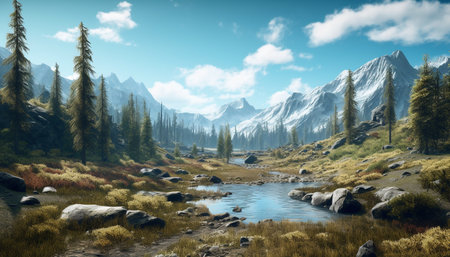 Majestic mountain range reflects tranquil sunset on rocky cliff generated by artificial intelligenceの素材