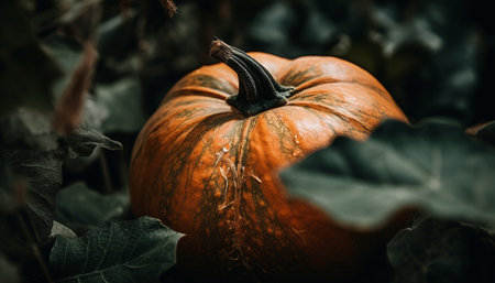 Ripe autumn gourd, a spooky decoration for Halloween celebration generated by artificial intelligenceの素材