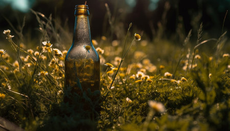 Fresh summer meadow beauty, drink in nature organic refreshment generated by artificial intelligenceの素材