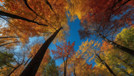 Vibrant autumn foliage on forest tree, a colorful landscape scene generated by artificial intelligenceの素材