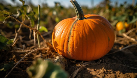 Fresh autumn harvest organic pumpkin and squash for Halloween decoration generated by artificial intelligenceの素材