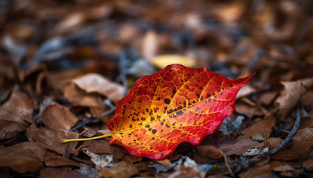 Vibrant autumn maple leaf showcases beauty in nature changing season generated by artificial intelligenceの素材