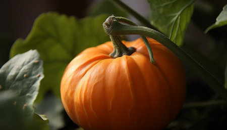 Fresh organic pumpkin, ripe and vibrant for autumn decoration generated by artificial intelligenceの素材