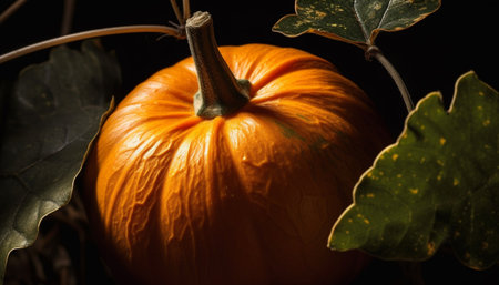 Vibrant autumn gourd decoration, spooky lantern, organic vegetable harvest generated by artificial intelligenceの素材