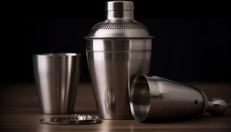 Shiny chrome coffee maker reflects modern kitchenware department metallic equipment generated by artificial intelligenceの素材