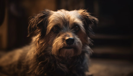 Cute terrier puppy sitting outdoors, looking at camera with focus generated by artificial intelligenceの素材