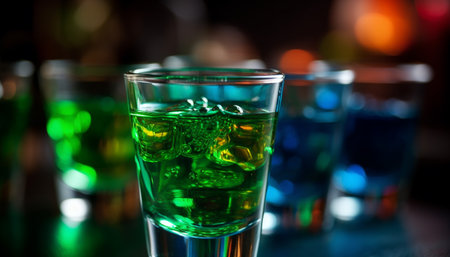 Luxury bar counter with elegant cocktails and whiskey pouring generated by artificial intelligenceの素材