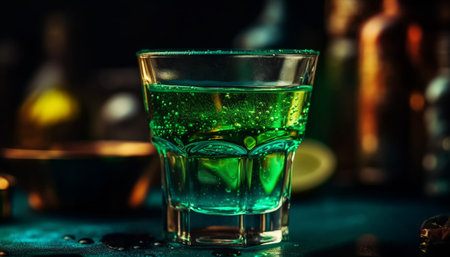 Nightclub bar serves refreshing whiskey cocktail with ice and lime generated by artificial intelligenceの素材