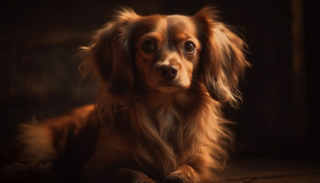 Cute purebred spaniel puppy sitting, looking at camera with loyalty generated by artificial intelligenceの素材