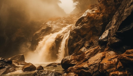 Tranquil scene of majestic mountain range in tropical rainforest generated by artificial intelligenceの素材