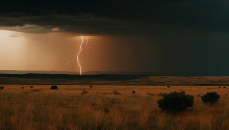 Electricity fuels the majestic horizon over the African landscape generated by artificial intelligenceの素材