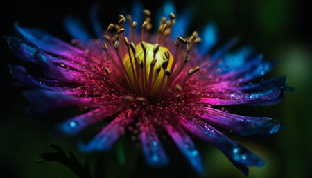 Vibrant gerbera daisy in macro, dew drops on petals generated by artificial intelligenceの素材