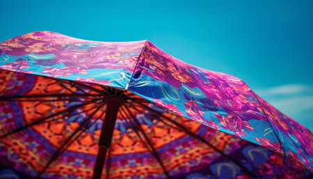 Vibrant multi colored umbrella adds beauty to Japanese autumn festival celebration generated by artificial intelligenceの素材