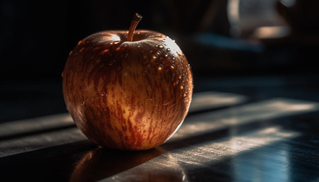 Fresh organic apple, a healthy gourmet snack on wooden table generated by artificial intelligenceの素材