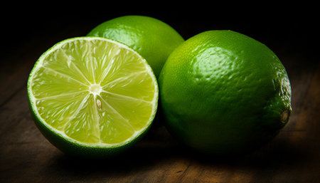 Juicy citrus slice, ripe and fresh, perfect for healthy eating generated by artificial intelligenceの素材