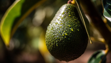 Ripe avocado slice, fresh and organic, perfect for healthy eating generated by artificial intelligenceの素材