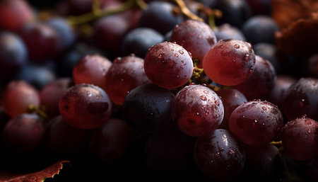 Juicy grape bunch, ripe and fresh, perfect for healthy eating generated by artificial intelligenceの素材