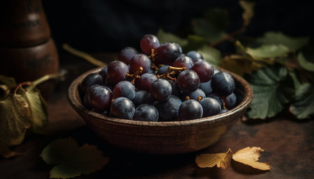 A rustic still life of fresh organic fruit on wooden table generated by artificial intelligenceの素材