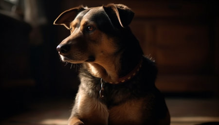Purebred retriever sitting outdoors, loyalty in animal nature and obedience generated by artificial intelligenceの素材