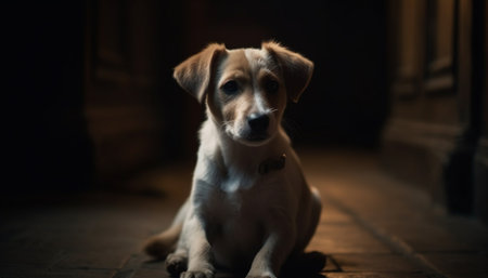 Charming purebred Labrador retriever sitting outdoors, looking at camera with loyalty generated by artificial intelligenceの素材