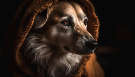 Cute purebred puppy looking at camera with fluffy fur and loyalty generated by artificial intelligenceの素材
