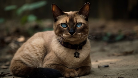 Cute kitten sitting outdoors, staring at camera with playful curiosity generated by artificial intelligenceの素材