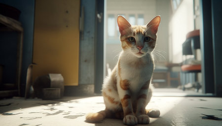 Cute kitten staring with alertness, playful curiosity in its eyes generated by artificial intelligenceの素材