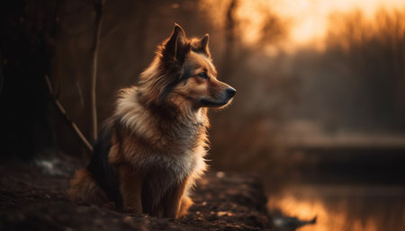 German Shepherd and Shetland Sheepdog sitting in grass, looking loyal generated by artificial intelligenceの素材