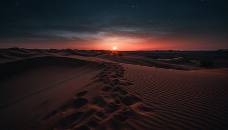 Tranquil sand dune landscape at dusk, beauty in nature extreme terrain generated by artificial intelligenceの素材