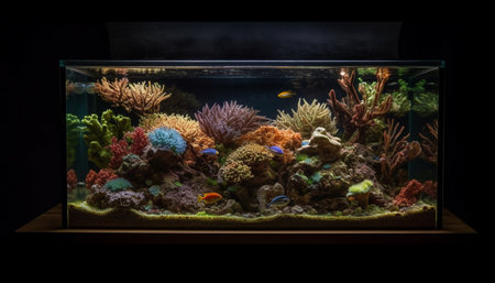 Colorful aquatic collection swimming in transparent reef environment below water generated by artificial intelligenceの素材