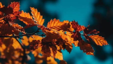 Vibrant autumn colors on Japanese maple branch in forest close up generated by artificial intelligenceの素材