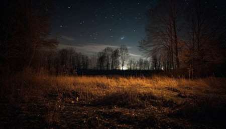 Silhouette of tree in spooky forest under starry night sky generated by artificial intelligenceの素材